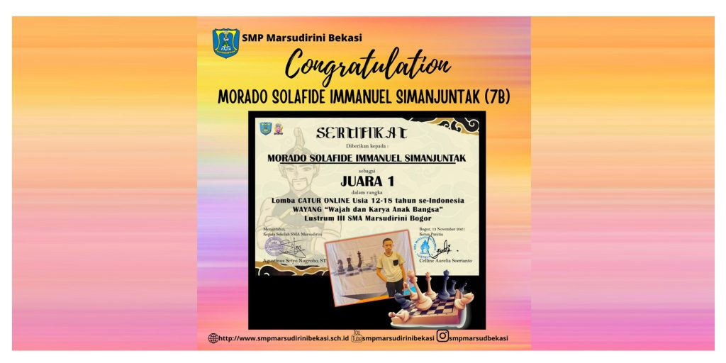 Congratulation Morado Solafide Immanuel S (7B)